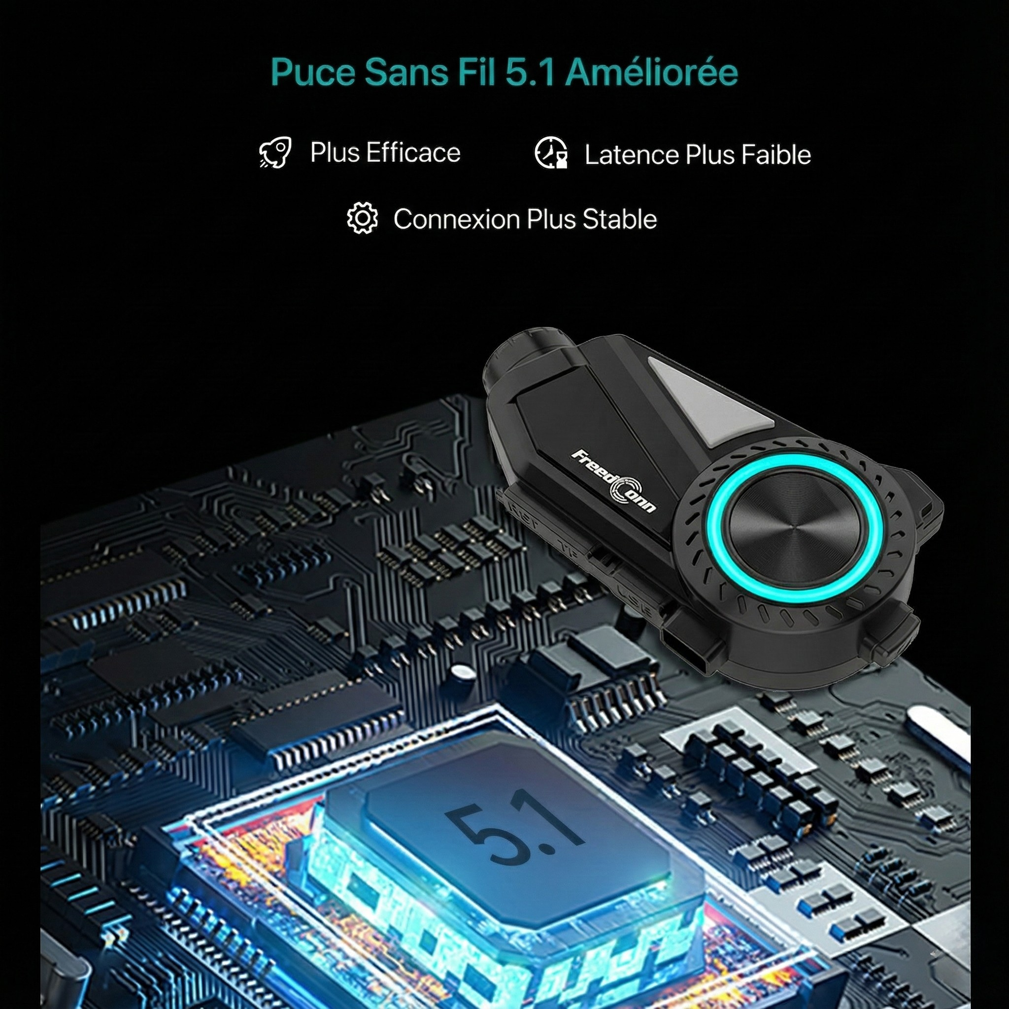 Intercom moto caméra 2K FreedConn R3 Pro - vue de dessus