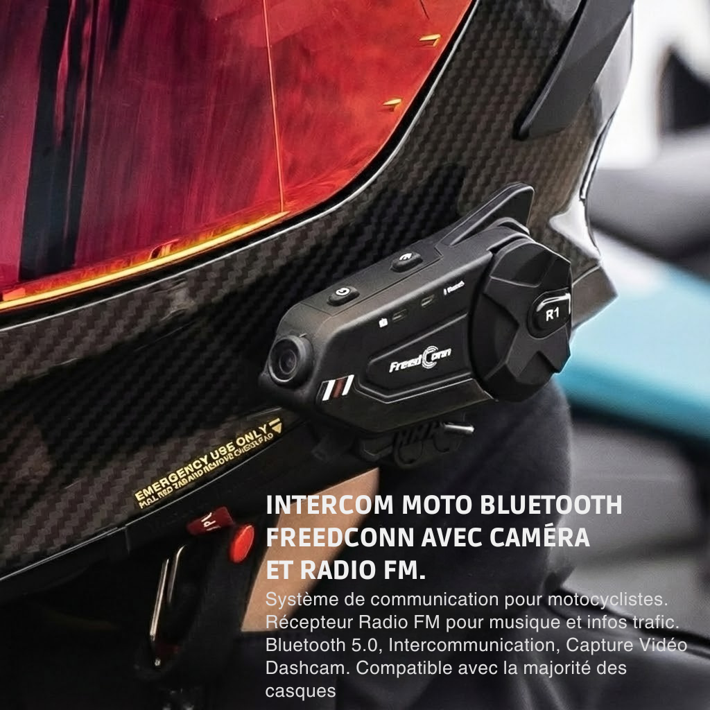 Intercom moto caméra 1080P FreedConn R1 Plus - fixation casque