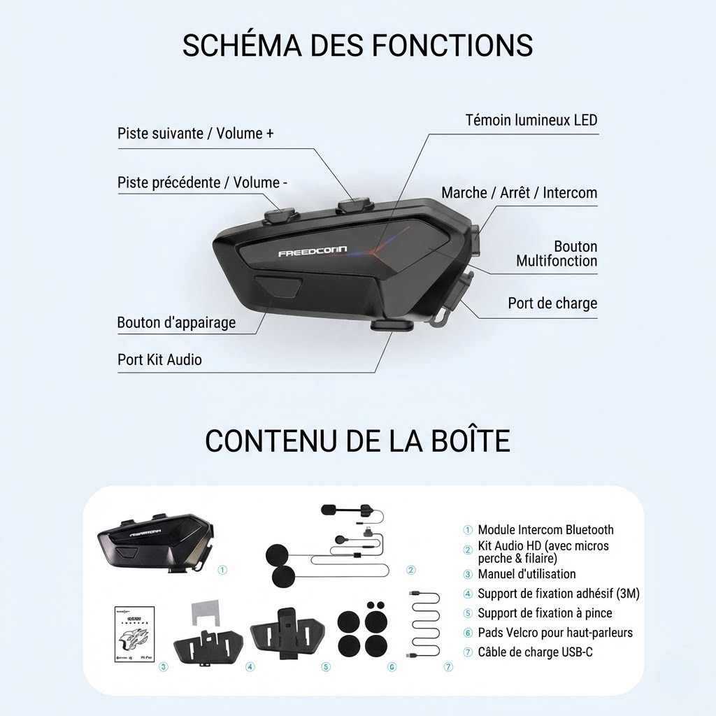 Intercom moto Mesh FreedConn FX Plus - contenu boîte