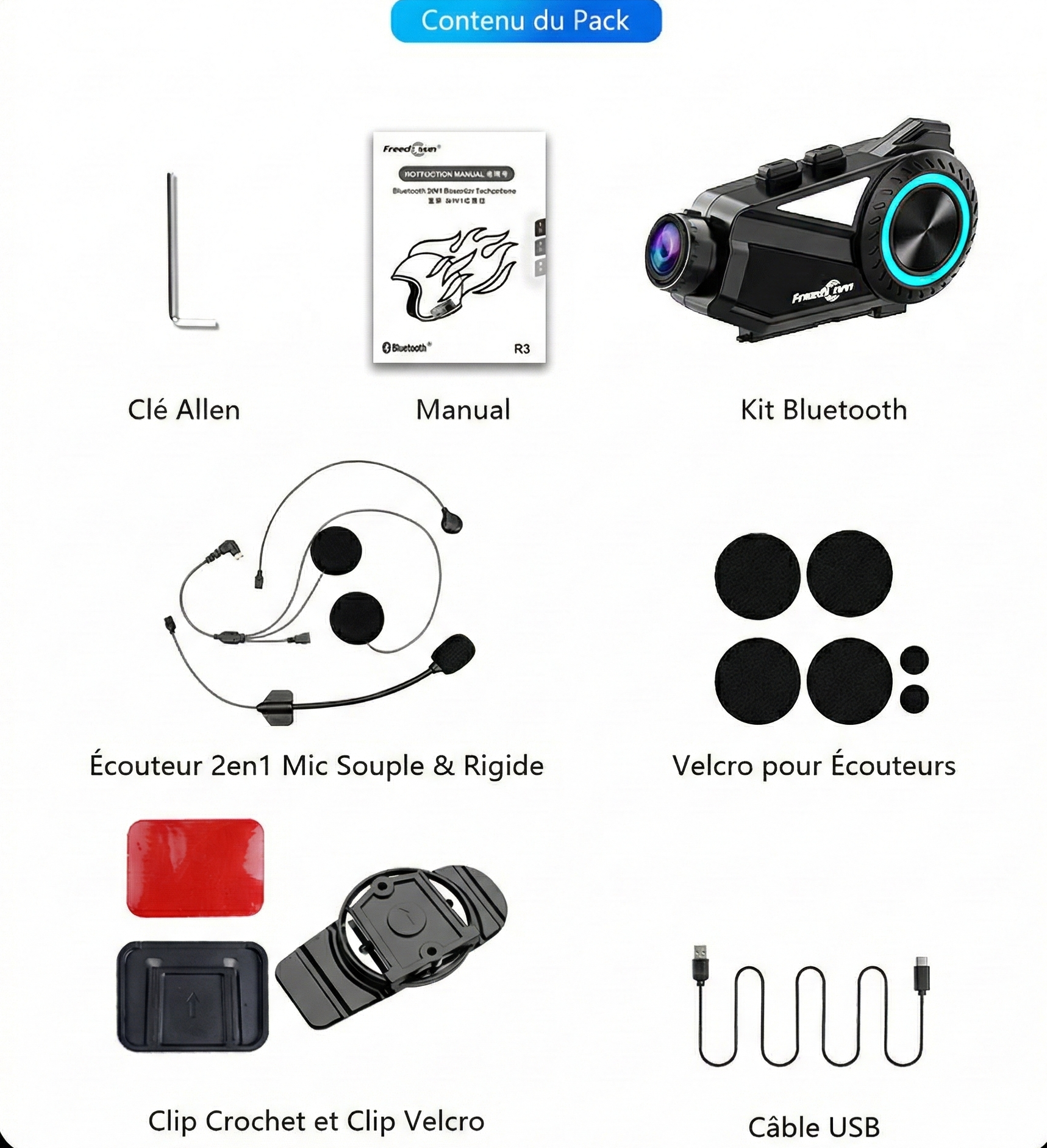 Intercom moto caméra 2K FreedConn R3 Pro - appairage Bluetooth